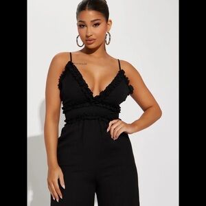 Fashion Nova Elegant Black Ruffle Jumpsuit